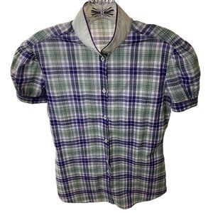 Sans Fixe Dimore Purple Green White striped White high collar purple